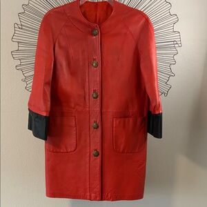 New England Sportwear Co. Vintage Leather Tomato Red & Black Car Coat Size M